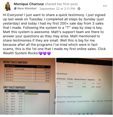 Monrique Charisse's testimony of ClickWealth